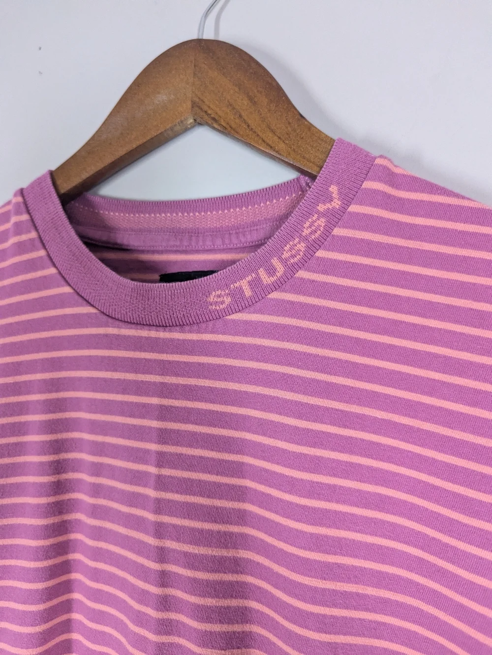 Stüssy Jack striped t-shirt pink white small streetwear tee unisex - Picture 4 of 8